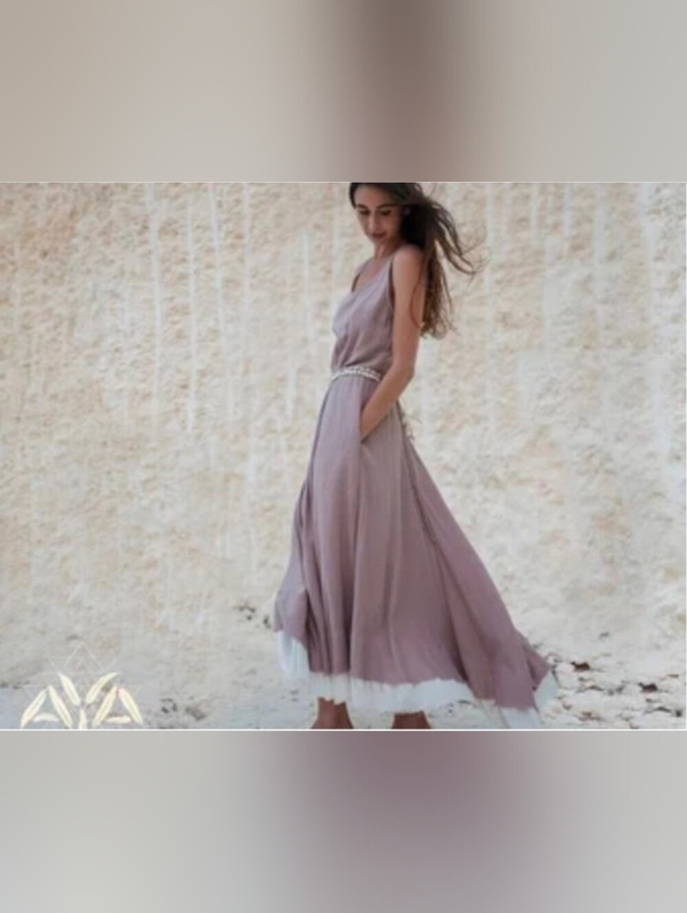 AYA Lavender Sleeveless Maxi Dress with White Hem